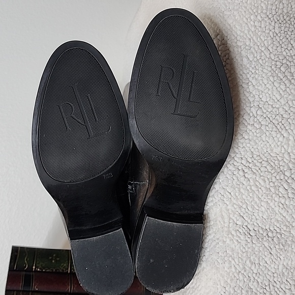 Lauren Ralph Lauren Marba Two Tone Leather Western Knee High Heeled Boots Riding - Picture 6 of 16